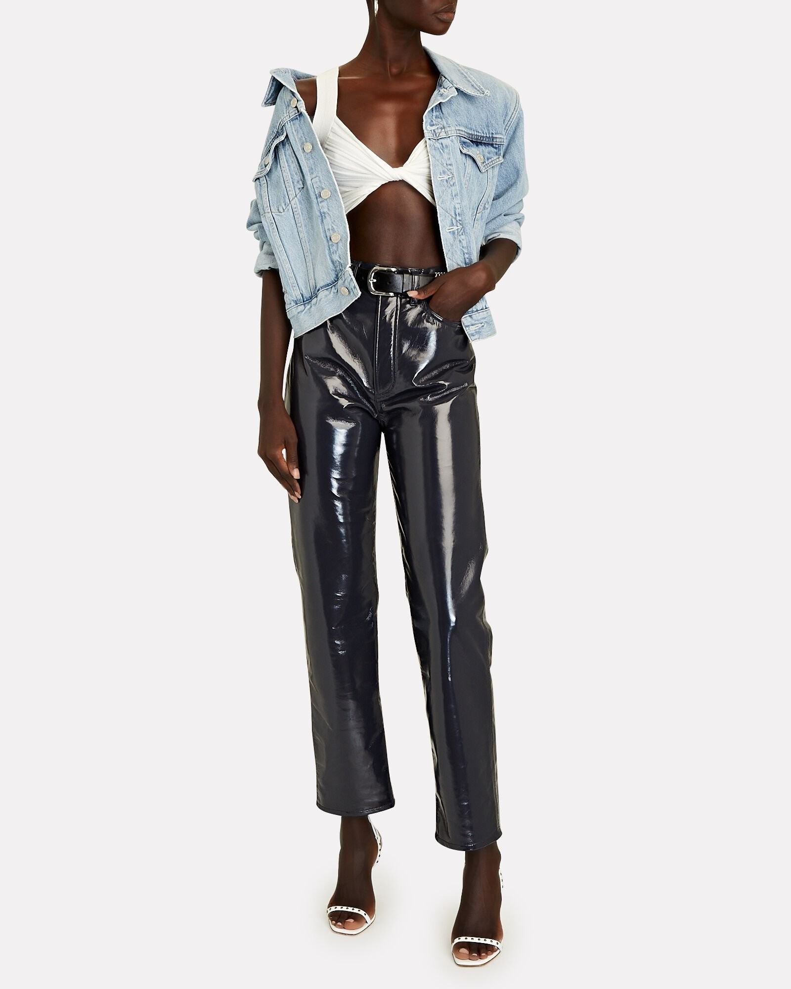 90s Pinch Waist Recycled Leather Pants | INTERMIX