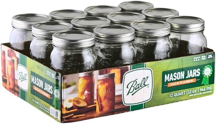 Ball - 32oz Wide Mouth Jars with Lids & Bands 12 Pack Jars, Large Glass Mason Jar for Food Storag... | Amazon (US)