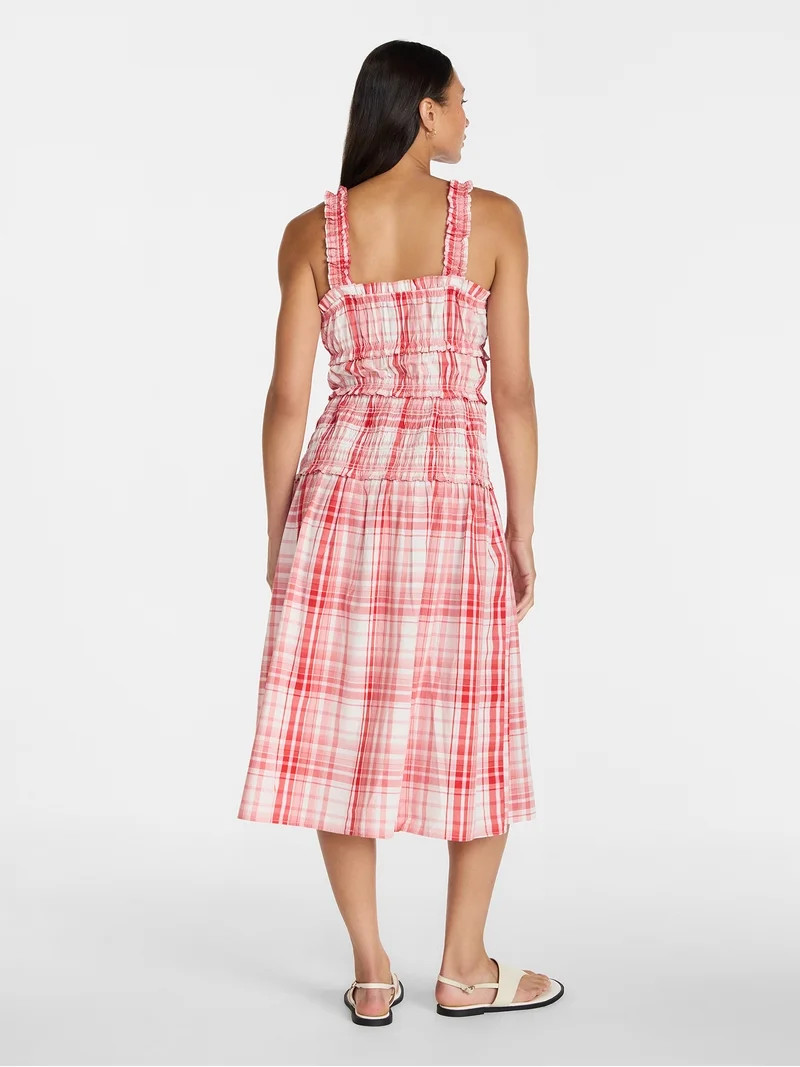 Time and Tru Women's Sleeveless Smocked Cotton Peasant Midi Dress, Sizes XS-XXXL | Walmart (US)