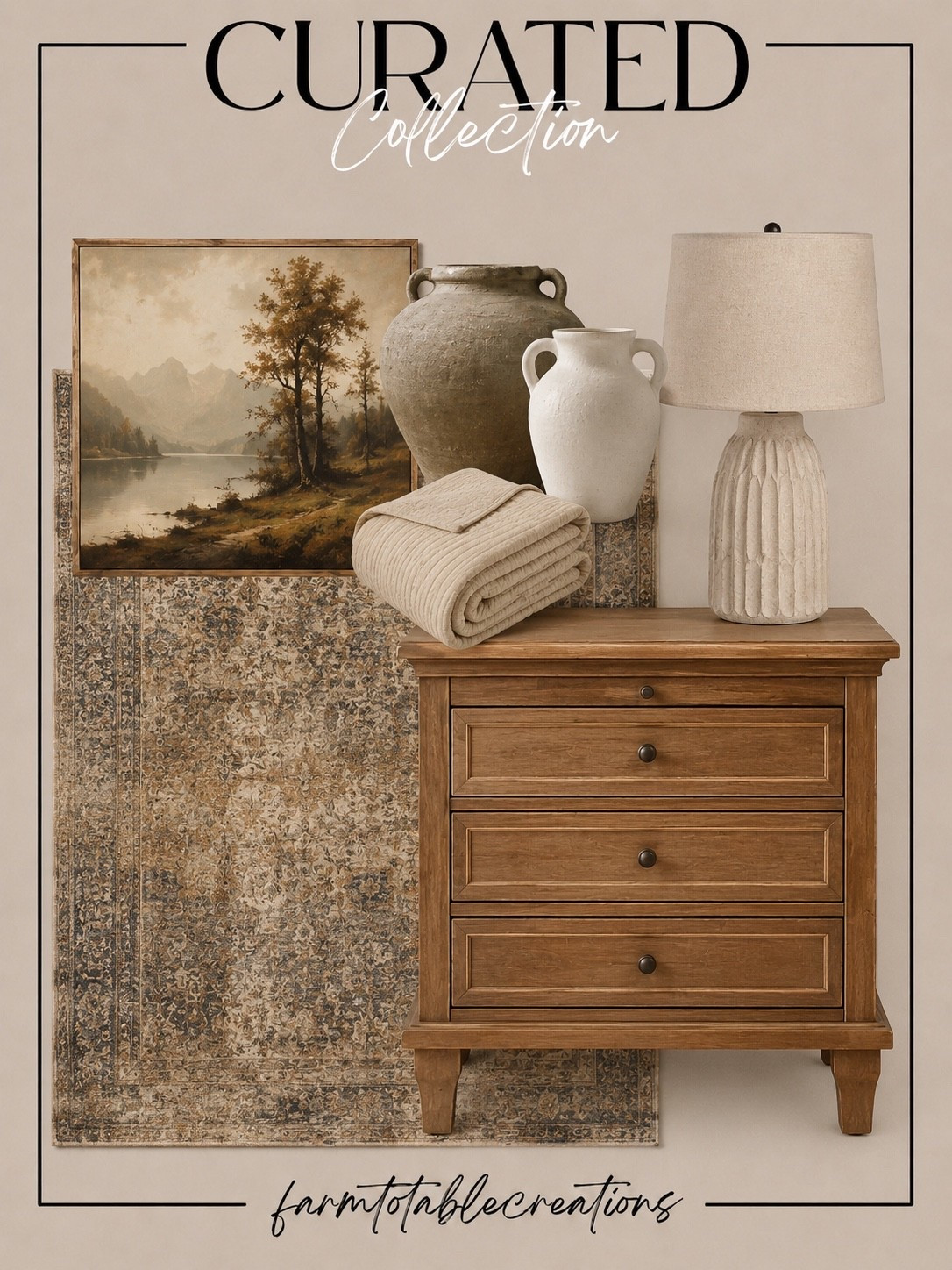 A warm and layered moment that’s giving timeless cozy. Follow @farmtotablecreations on Instagram for more neutral, collected home finds.

Everything in this curated collection pairs beautifully for a refined yet inviting look—
The landscape art sets the tone
A classic wood nightstand adds rich warmth. Ceramic vases bring in texture.
The quilt is a must for soft, subtle layering.
And that sculpted lamp? Just the right touch of cozy-modern.

Shop the entire collection below. 

#nightstand #bedroomstyle #neutraldecor #layeredlook #amazonfinds #homedecorinspo #vintagevibes #bedroominspo #decorroundup #collectedhome #homerefresh #transitionalstyle #bedroomstyling #homestylingideas #organicmodern #accentlighting #vasefinds #ruglove #wayfair

#LTKSaleAlert #LTKHome