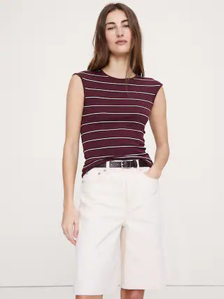 Ribbed Cap-Sleeve T-Shirt | Banana Republic (US)