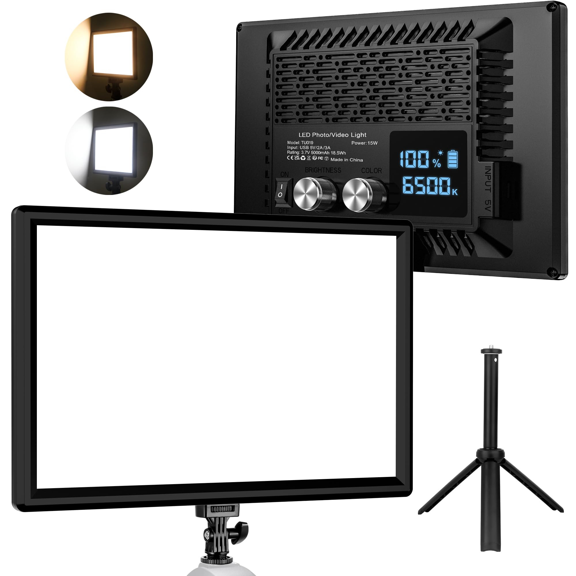 Bonvvie 9" LED Video Light, Dimmable Camera Light with Built-in 5000mAh Li-ion Battery, CRI 97, T... | Amazon (US)