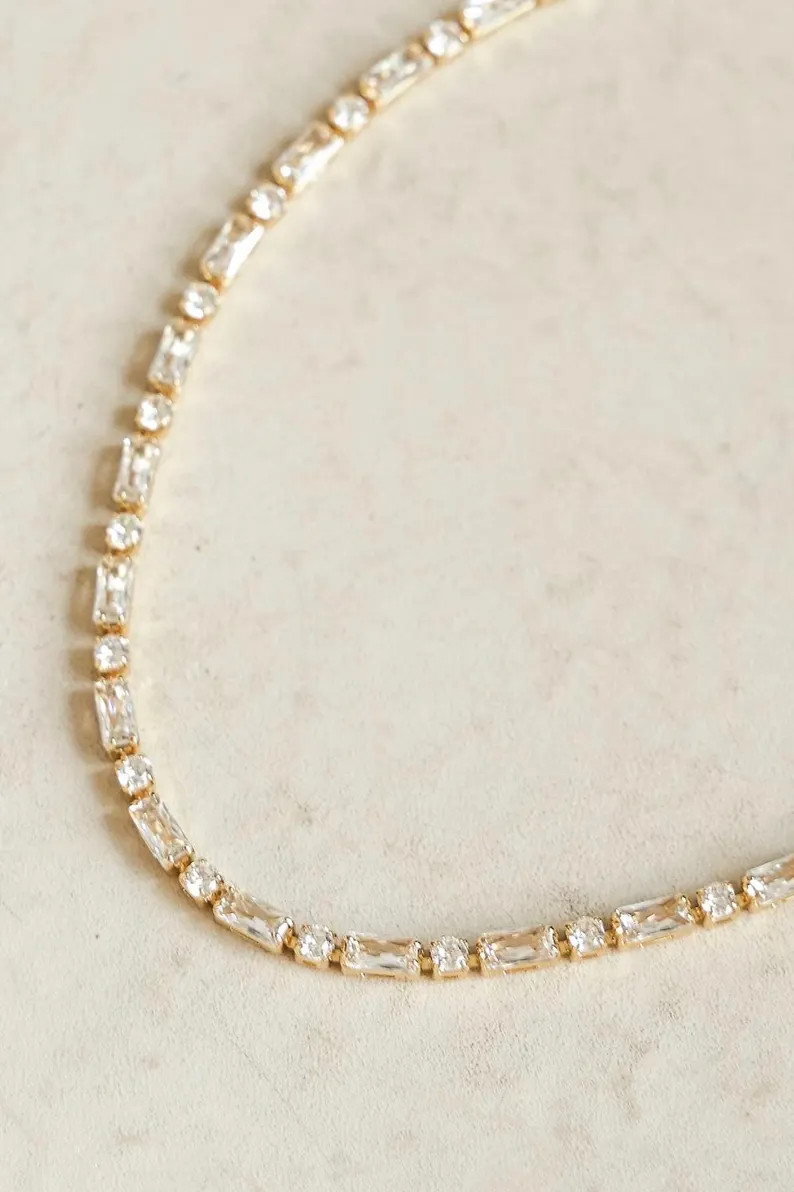 Minimalist Crystal Layering Tennis Necklace//18 Karat Gold Filled//swarovski Crystals//tennis Nec... | Etsy (US)
