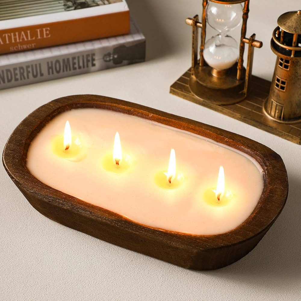 Barydat Wooden Dough Bowl Candles Large Wood Bowl Candle Farmhouse Dough Bowl Candles for Table 4... | Amazon (CA)