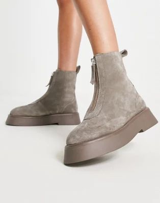 ASOS DESIGN Atlantis leather zip front boots in taupe suede | ASOS (Global)