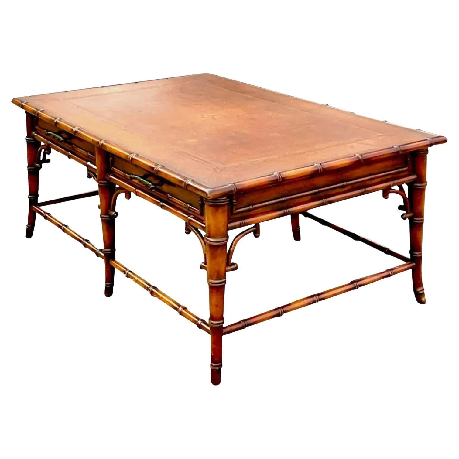 Vintage Regency Burnt Bamboo Coffee Table | 1stDibs