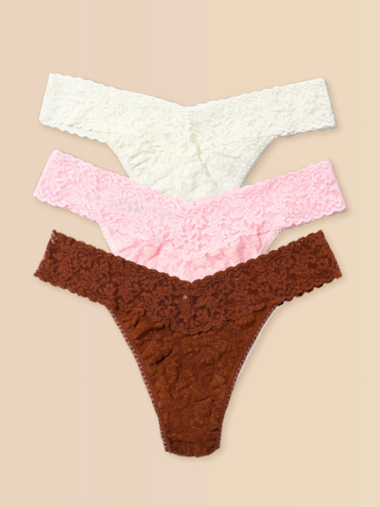 Signature Lace® Original Rise Thong Ice Cream 3 Pack Neapolitan Ice Cream (Marshmallow, Bliss Pi... | Hanky Panky