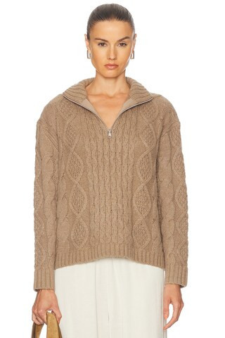 Jenni Kayne Cable Half Zip Sweater in Brown | FWRD 