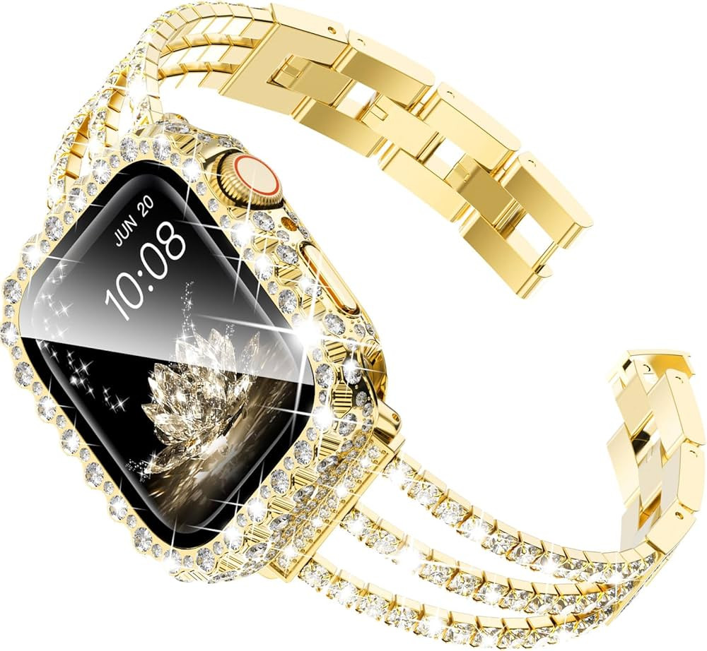 Surace Gold Apple Watch Bands 40mm for Women Series 6 5 4, Bling Diamond Rhinestone Link Bracelet... | Amazon (US)