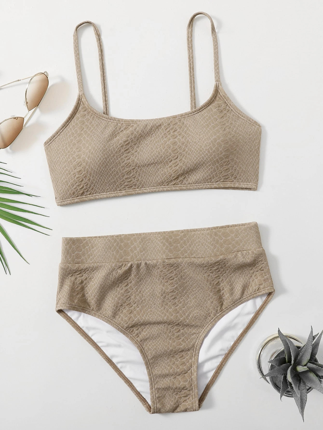 Croc Pattern High Waisted Bikini Swimsuit | SHEIN