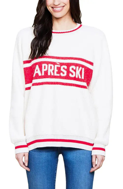 barefoot dreams CozyChic® Aprés Ski Sweater in Cream/Americana Red at Nordstrom, Size 1 | Nordstrom