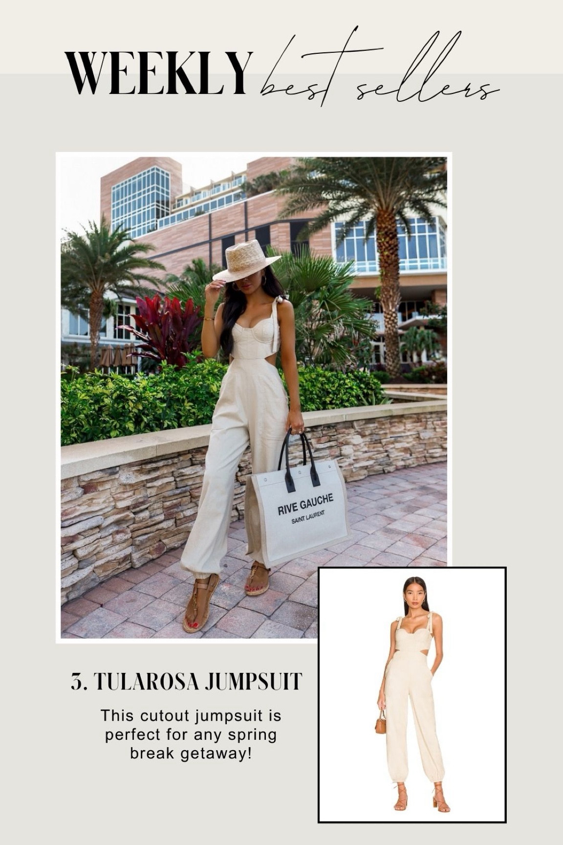 This week’s best sellers on #miamiamine
Tularosa cutout jumpsuit 
Spring break / resort wear 

#LTKsalealert #LTKfindsunder100 #LTKstyletip