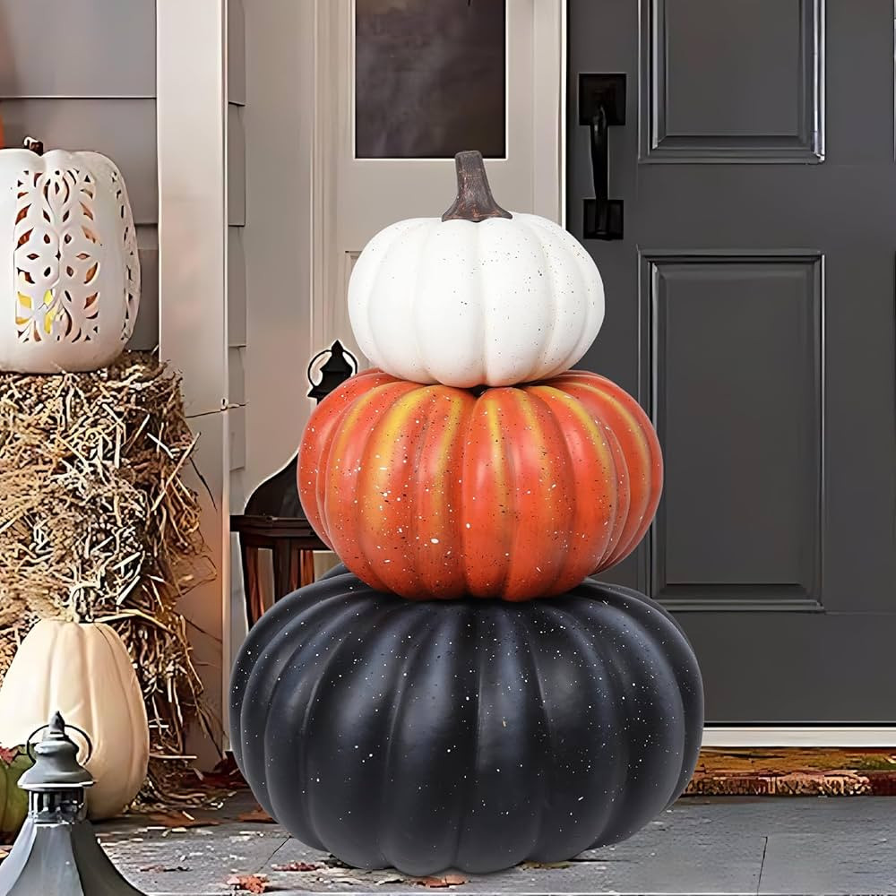 Vipush 22" Stacked Pumpkin Decor Outdoor Decor Autumn Harvest Stacked Pumpkins – Artificial Pum... | Amazon (US)