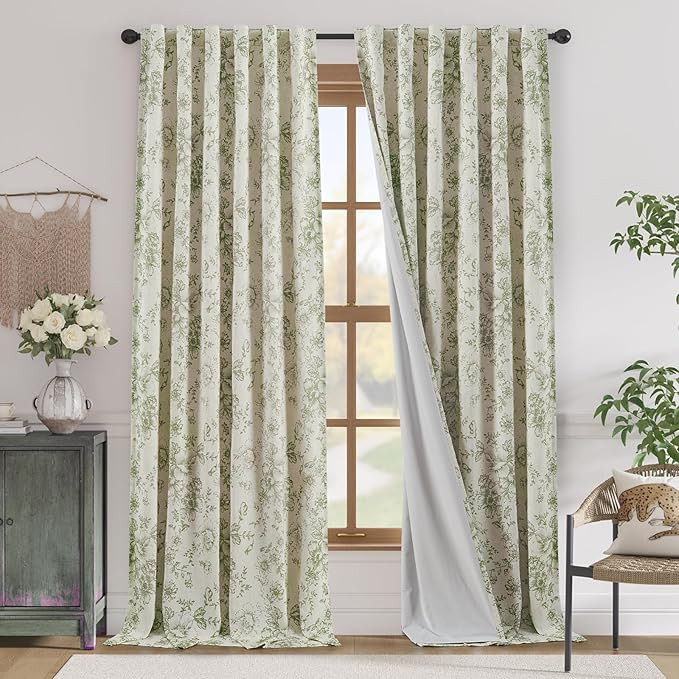 jinchan Lined Linen Curtains Floral Curtains for Living Room 96 Inches Long Green Peony Flower Pr... | Amazon (CA)