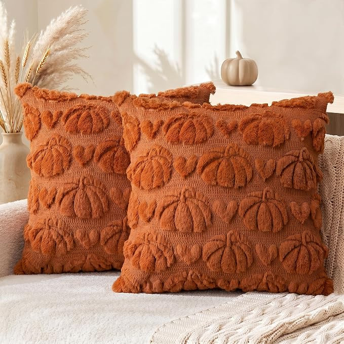 AVOIN colorlife Fall Pumpkin Heart Caramel Throw Pillow Covers, 18 x 18 Inch Autumn Thanksgiving ... | Amazon (US)