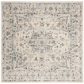 Charleston Ivory/Light Blue 7 ft. x 7 ft. Square Distressed Border Area Rug | The Home Depot