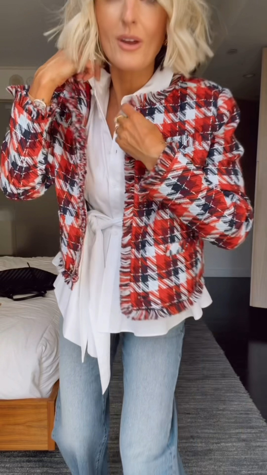Really loving this tweed jacket! It reminds me so much of Chanel and the color combo is fun and vibrant. Wearing XS in both The button down is sold out for shipping, but maybe available for pick up in some locations!

Loverly grey, tweed blazer jacket, womens fashion, preppy outfit ideas, work autumn inspo, fall workwear, plaid tweed jacket outfit ideas

#LTKSeasonal #LTKWorkwear