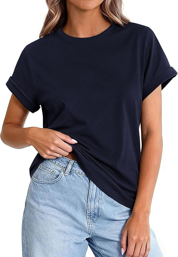 PRETTYGARDEN Womens Summer Tops 2026 Spring Casual Rolled Short Sleeve Basic Tees Crew Neck Work ... | Amazon (US)