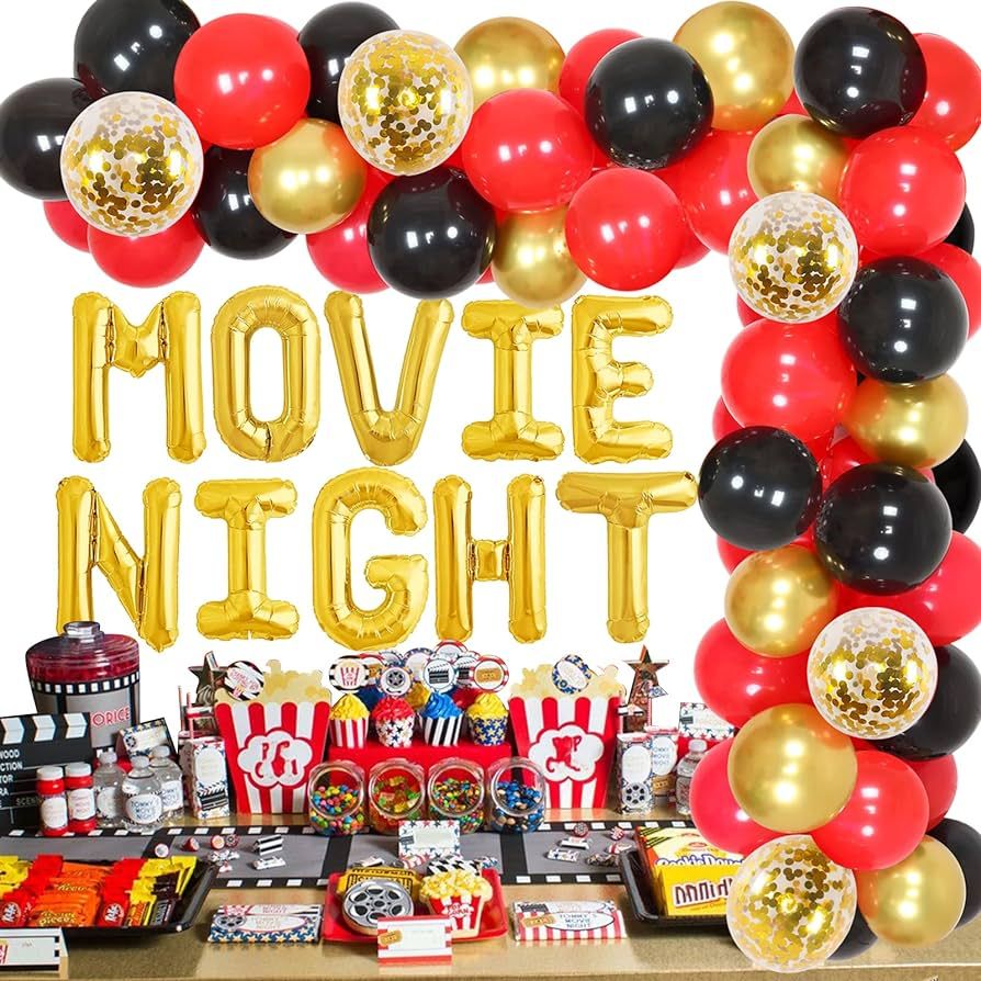 Movie Night Balloon Garland Arch Kit 80 Pack for Hollywood Themed Event, Movie Theatre Time Party... | Amazon (US)