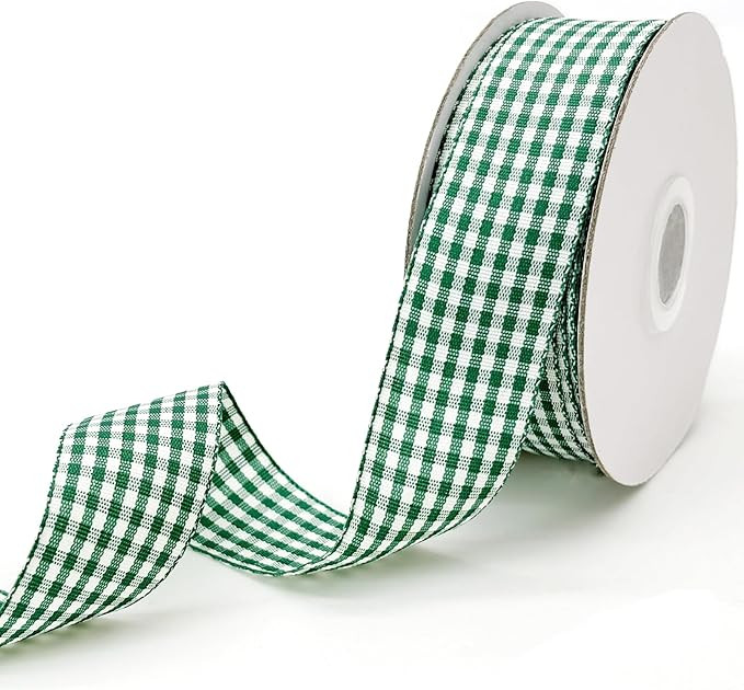 Green and White Gingham Ribbon 1 inch Plaid Ribbon Flower Bouquet Wreath Gift Wrapping Checked Ri... | Amazon (US)