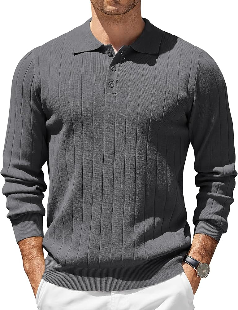 COOFANDY Mens Knit Polo Sweater Long Sleeve Polos Lightweight Casual Dress Pullover Sweaters | Amazon (US)