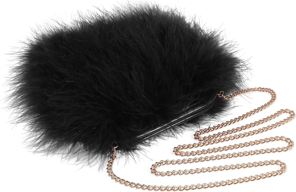 Women Marabou Feather Clutch Bag Evening Handbag with Detachable Chain Strap Wedding Cocktail Par... | Amazon (US)