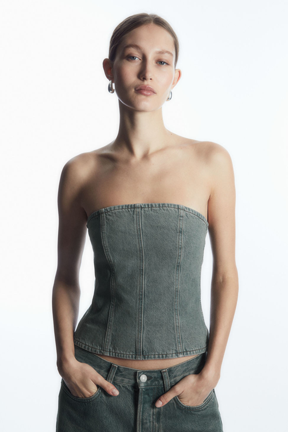 DENIM BUSTIER - BLUE - COS | COS UK