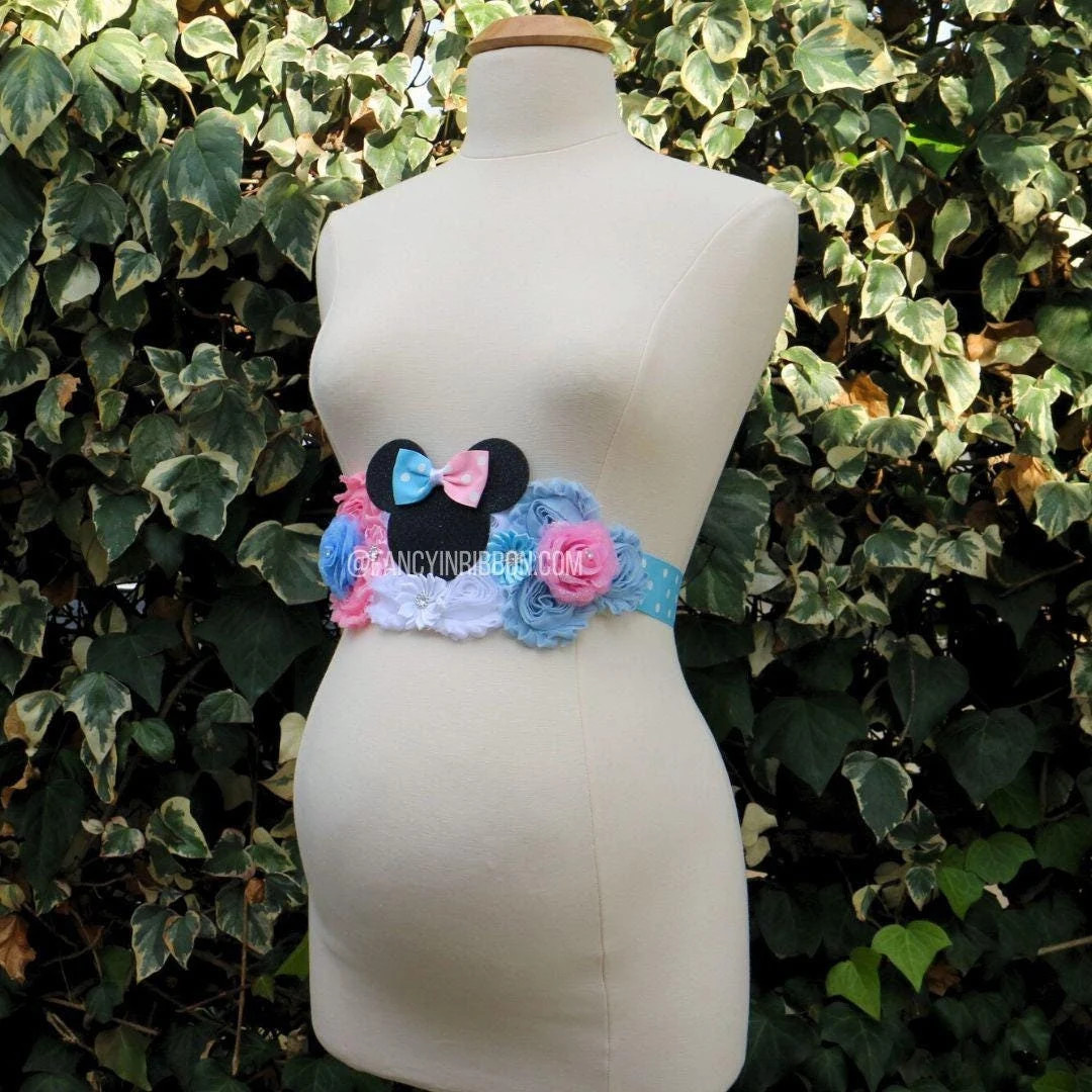 Gender Reveal Baby Shower Mommy to Be Corsage Ribbon Maternity Sash - Belly Sash - Mouse Baby Sho... | Etsy (US)