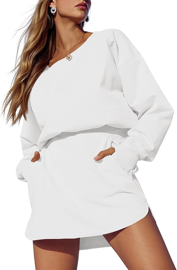 Fisoew Womens Long Sleeve Athletic Dress Backless Keyhole Built-in Shorts Oversized Workout Activ... | Amazon (US)