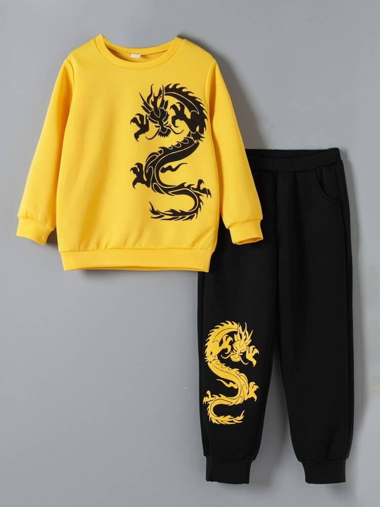 Boys Chinese Dragon Graphic Pullover & Sweatpants | SHEIN