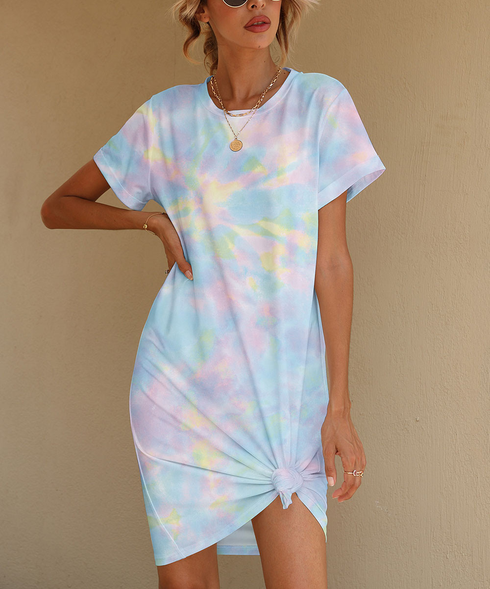 PixieLady Women's Casual Dresses - Blue & Pink Tie-Dye T-Shirt Dress - Women & Plus | Zulily