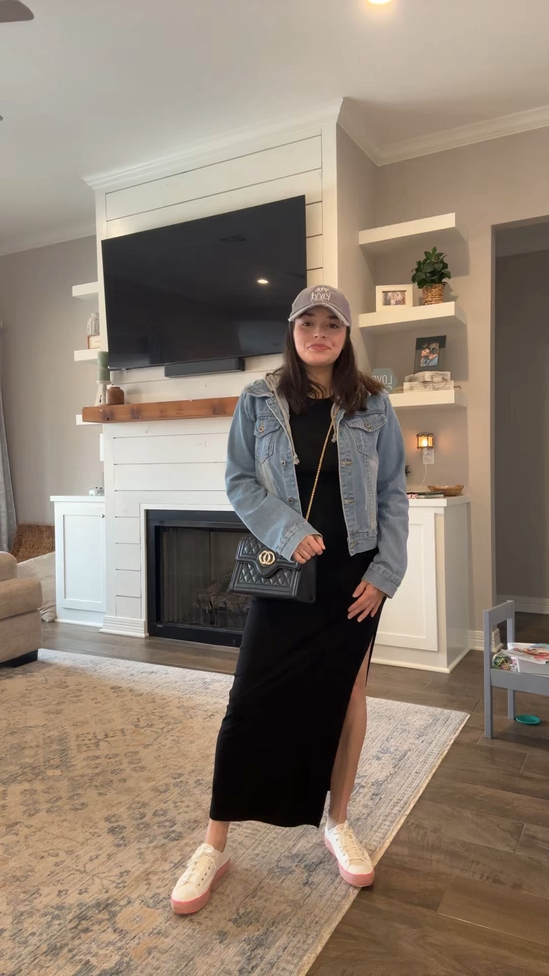 Dressy casual, Casual dress, quilted bag gold strap purse, jean jacket, baseball cap, platform sneakers

#LTKMostLoved 

#LTKSpringSale #LTKstyletip