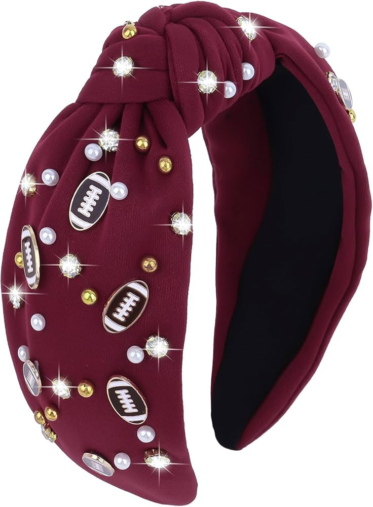 YARIEW Football Headband for Women Pearl Rhinestone Jeweled Knotted Headband Fashion Headband Wid... | Amazon (US)