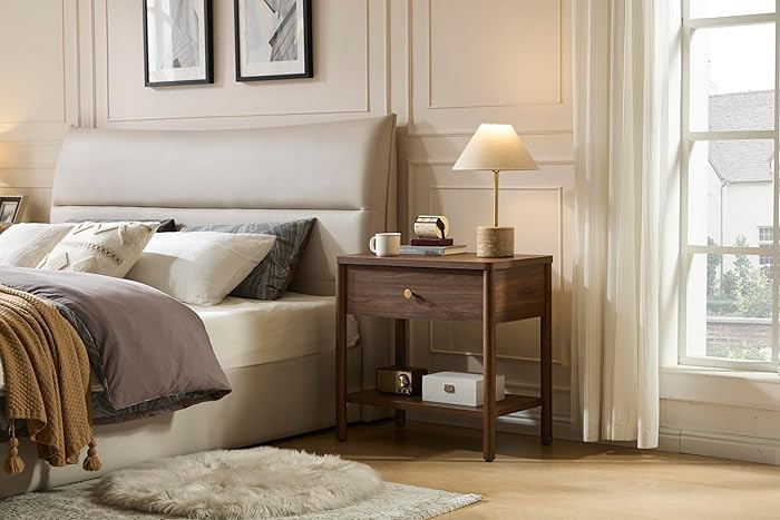 VividVibe End Table with Drawer, Nightstand with Solid Wood Legs, Large Bedside Table Bedroom Sid... | Amazon (US)