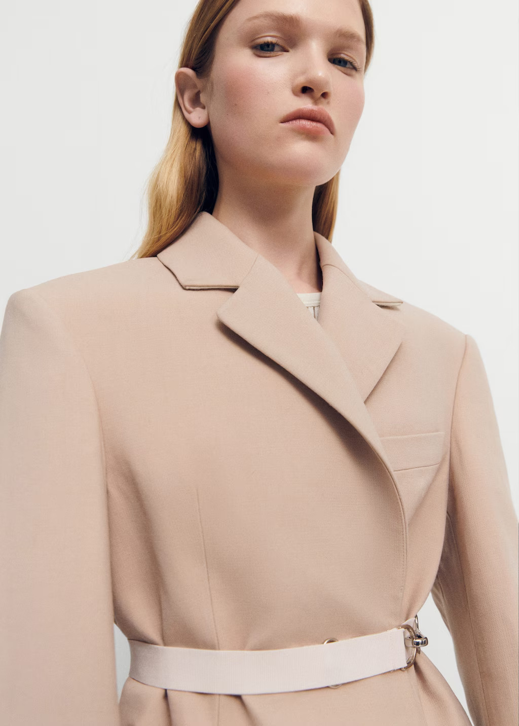 Structured double fabric coat with belt -  Woman | Mango Canada | Mango Canada