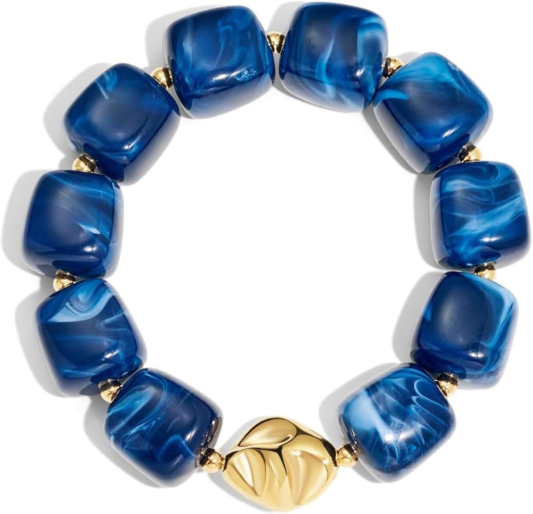 Bead Bracelet for Women Vibrant Color Resin Beads Bracelets Elastic Stretch Chunky Bracelet Boho ... | Amazon (US)