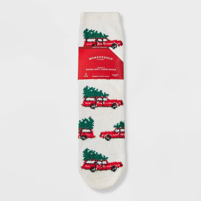 Women's Christmas Tree Shopping Cozy Crew Socks with Gift Card Holder - Wondershop™ Ivory/Red/G... | Target