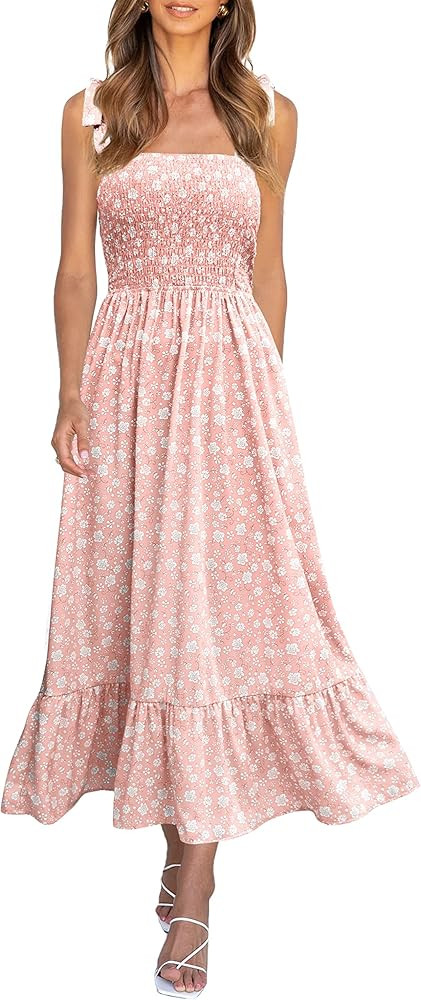 Imily Bela Womens Summer Dress Tie Strap Boho Floral Beach Dress Square Neck Ruffle Sun Dresses A... | Amazon (US)