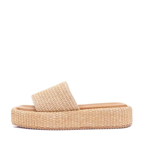 Monrovia Platform Sandals Women Raffia Wicker Espadrilles, Slip On Low Wedge Slides, Summer Straw Vacation Shoes, Comfortable Rattan Platform Flats Beach Sandals Pool Daily Wear Tan Size 7 | Amazon (US)