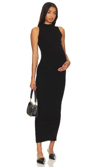 Mock Neck Maternity Maxi Rib Dress in Black | Revolve Clothing (Global)