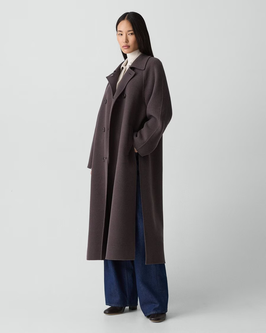 Long Double-Breasted Coat in Textured Wool-Cashmere | Theory
