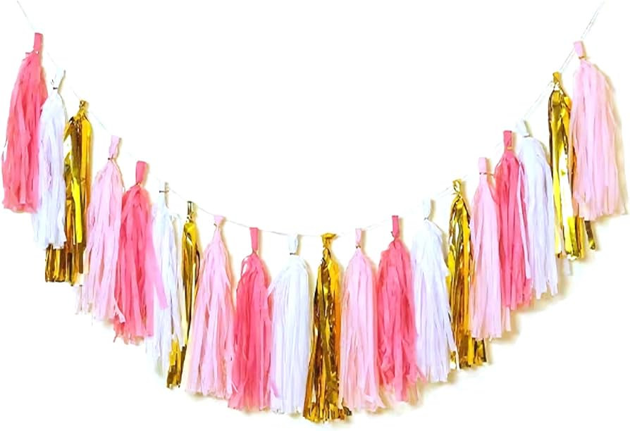20 pcs DIY Paper Tassel Tinsel Foil Tassel Party Garland Gold/Pink/Light Pink/Champagne, Fringe G... | Amazon (US)