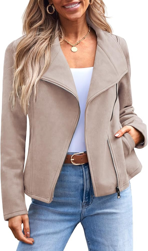 AUTOMET Women‘s Faux Suede Leather Jacket, Cropped Open Front Coat for Fall Winter Spring, Card... | Amazon (US)