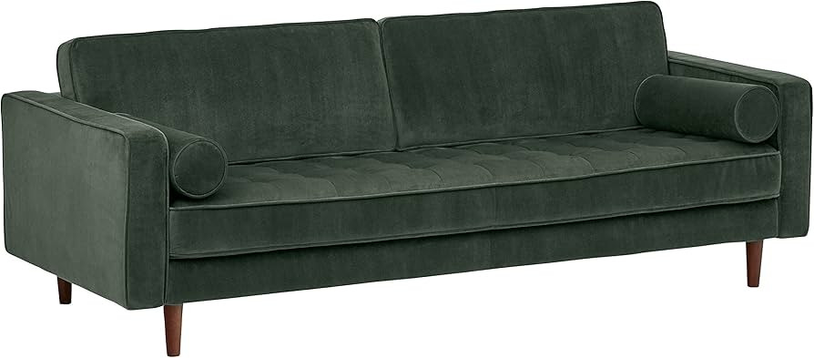 Amazon Brand – Rivet Aiden Mid-Century Modern Tufted Velvet Sofa Couch (86.6"W) - Hunter Green | Amazon (US)
