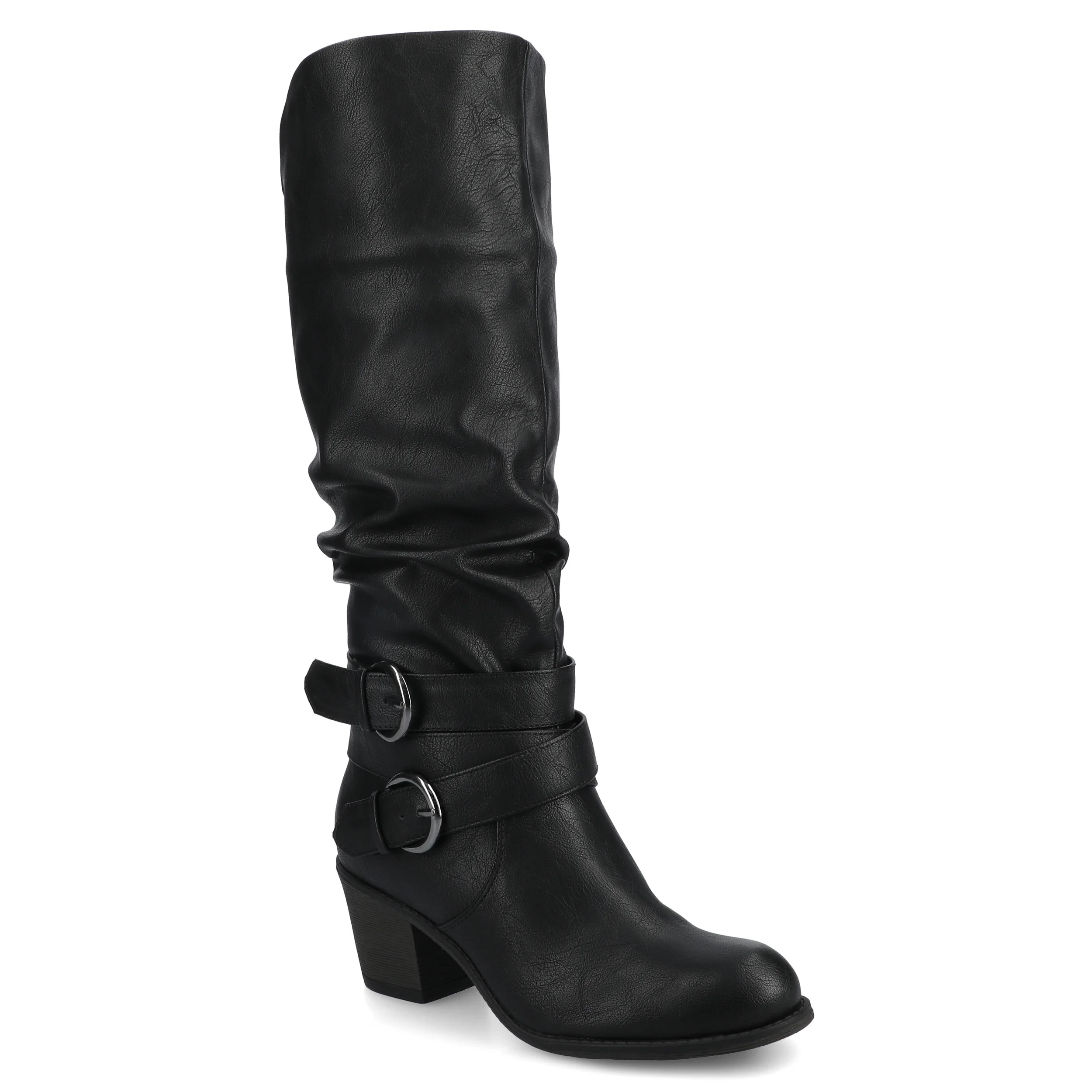 Journee Womens Late Wide Calf Stacked Heel Mid Calf Boots, Widths Available | Walmart (US)