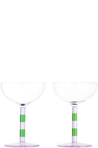 Purple & Green Striped Coupe Glasses Set | SSENSE