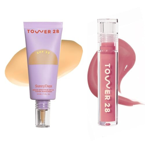 Tower 28 Beauty SunnyDays SPF 30 Tinted Sunscreen Shade 20, 1 FL OZ & Tower 28 ShineOn Milky Lip Jelly, PISTACHIO | Amazon (US)