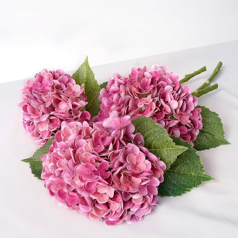 Magenta Pink 3 PCS 21in Hydrangea Artificial Flowers Latex Large Real Touch Faux Hydrangea Flower... | Amazon (US)