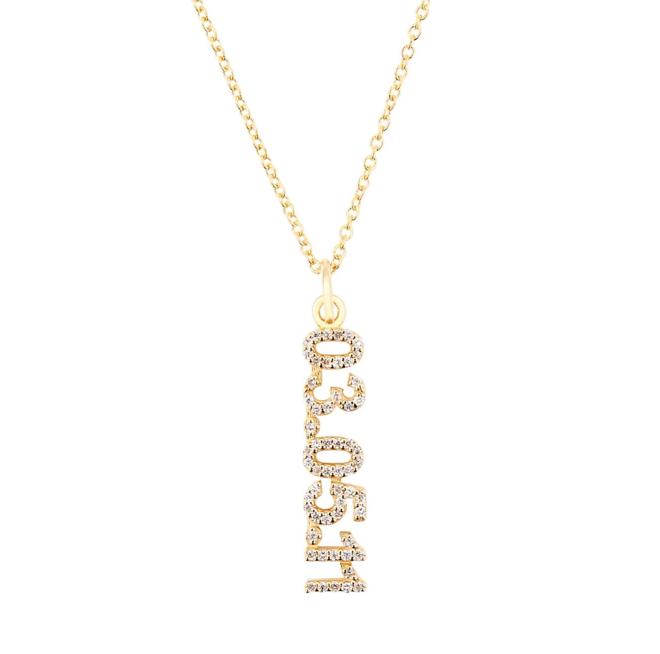 14k Gold Pavé Diamond Date Necklace | Tiny Tags
