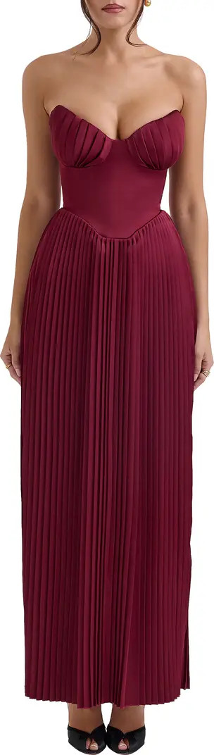 HOUSE OF CB Marcella Strapless Pleated Georgette Gown | Nordstrom | Nordstrom
